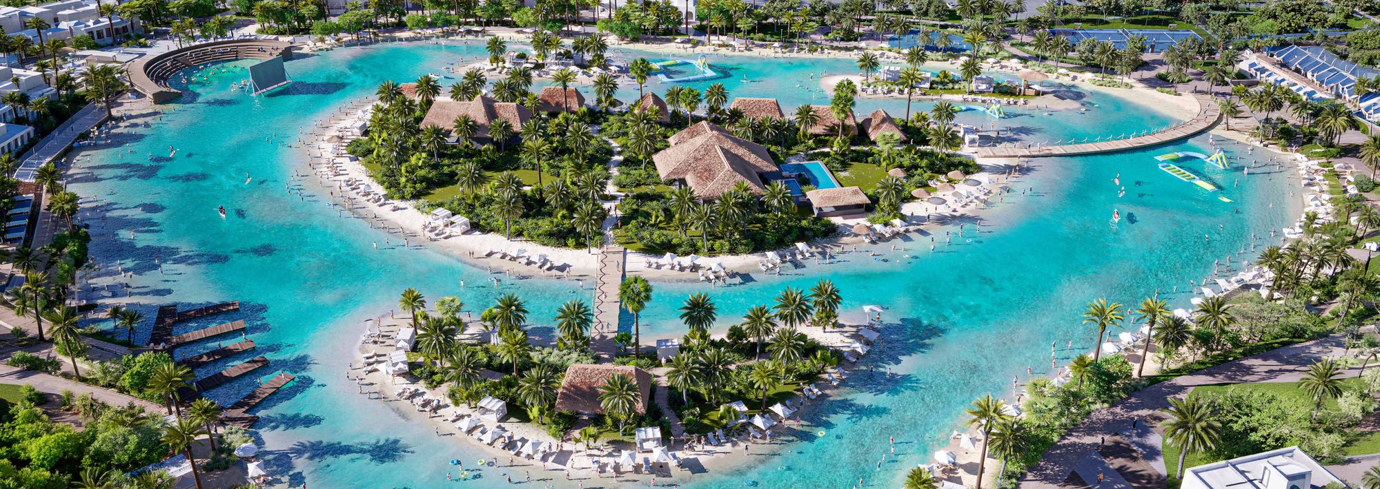 Crystal lagoon and island beach club at a DAMAC community in Dubai