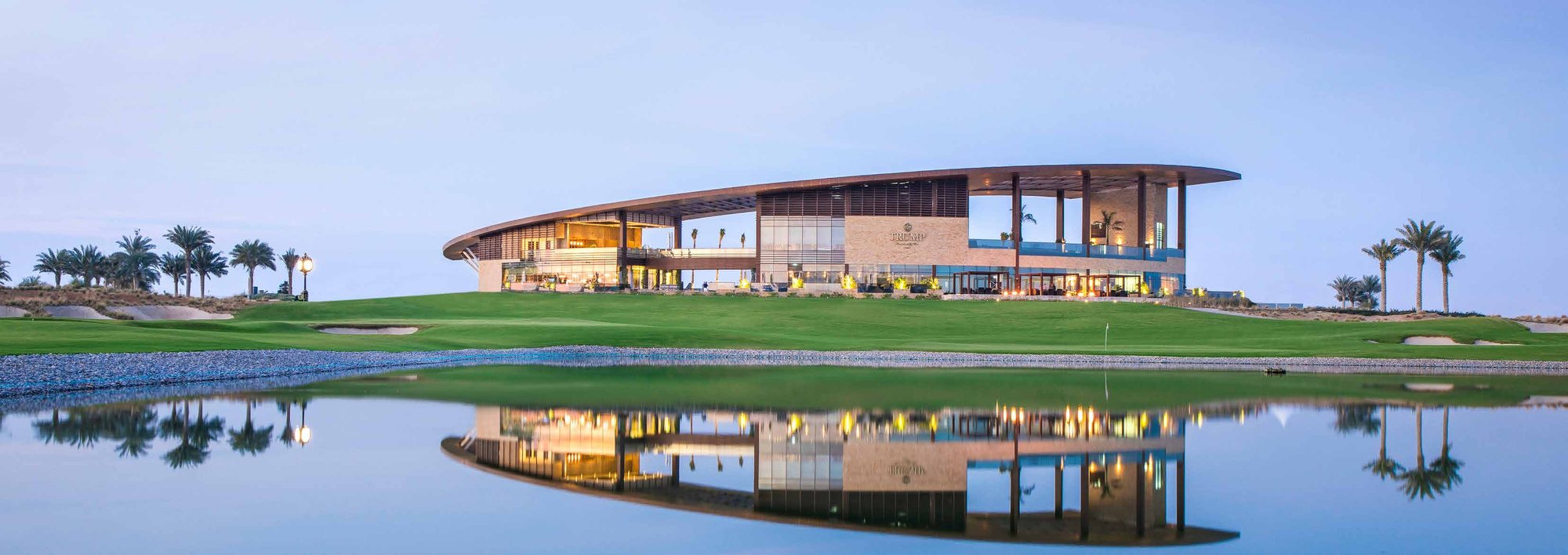 Golf clubhouse and fairway at DAMAC Hills