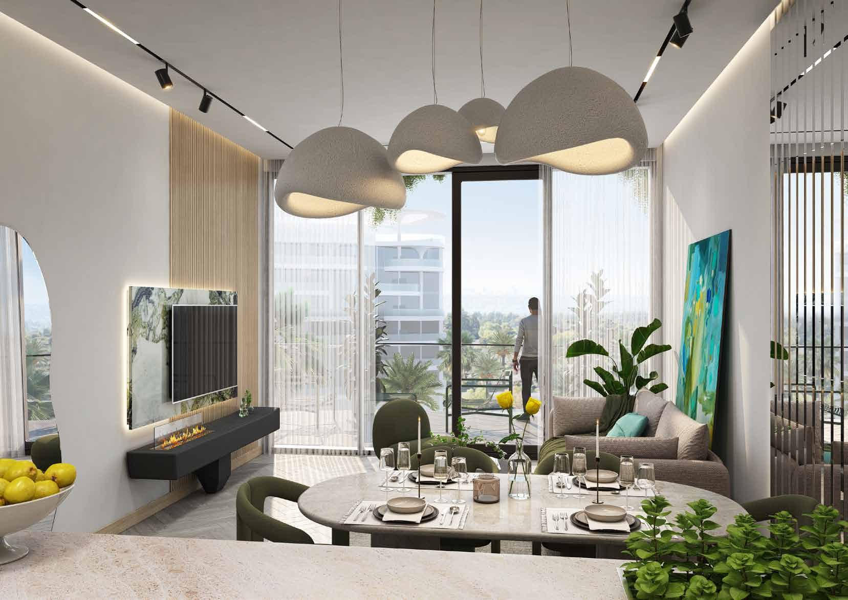 Open-plan kitchen and dining space in a DAMAC apartment