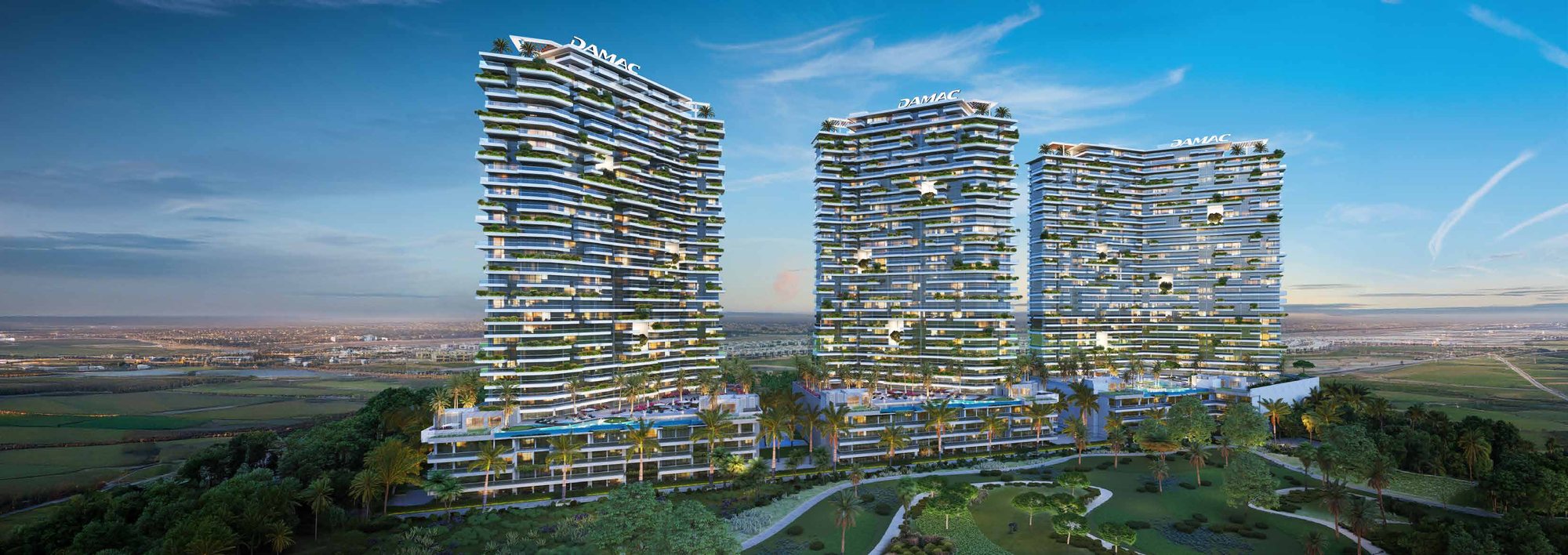 DAMAC District apartment towers in DAMAC Hills, Dubai