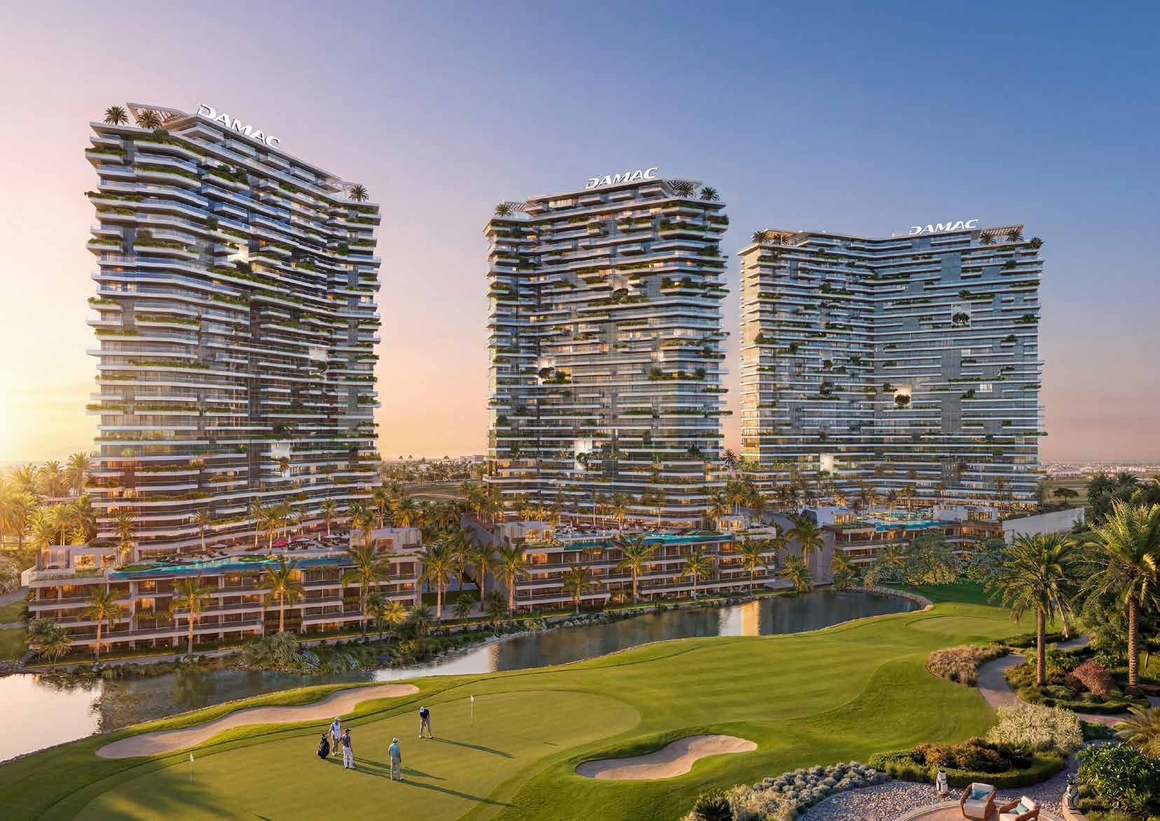DAMAC Golf Greens apartments for sale overlooking the golf course in DAMAC Hills, Dubai